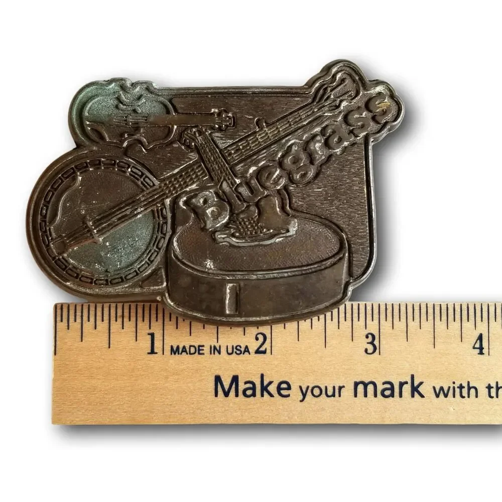 Vintage Belt Buckle Bluegrass Music Banjo Guitar Fiddle Violin‎ Gold Color Gift